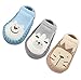 Happy cherry 3Pcs Calcetines Prewalker Antideslizante Zapatillas de Piso Bebes Impresión Lindo Caliente Algodón 13cm 12-18 Meses, Gris, Azul Y Verde