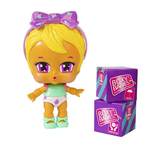 Boxy Babies Season 2 Collectible Fashion Toy - Blonde Hair Baby Girl Dee Dee Doll with Purple Bow Headband Accessory - 2 Unboxing Boxes Included with Surprise Clothes and Accessories Inside