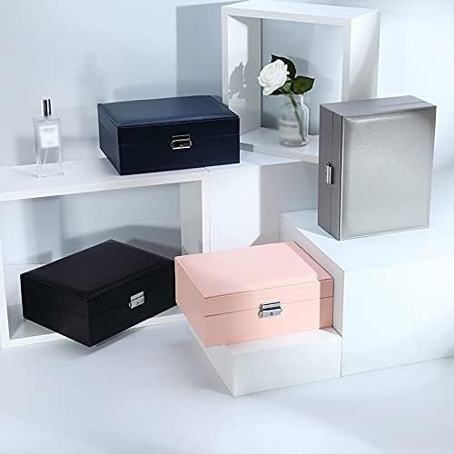 Large Velvet Jewelry Storage Case Organizer PU Leather Necklace Ring Earring Jewellery Box Packaging Casket jewelry organizer box (Black)
