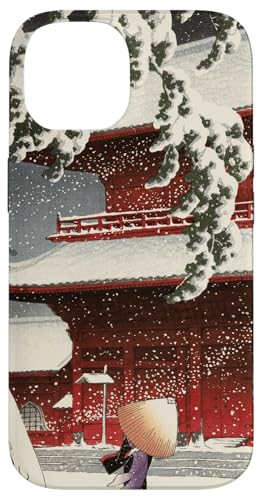 日本のヴィンテージアート 日本美術 浮世絵 日本の 多色刷 木版画 寺院 雪 芝 増上寺 スマホケース iPhone 14 用
