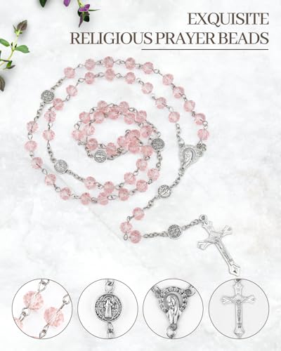 Pink Rosary Beads for Women, Catholic Rosary Necklace, Exquisite Gifts for Women, Perfect for Prayer, Weddings, Baptisms, Confirmations, First Communions3
