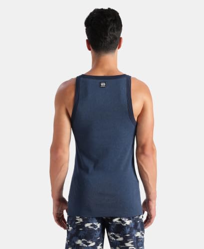 Image of Jockey US27 Men Super Combed Cotton Rib Square Neck Gym Vest Dark Denim Melange & Navy S