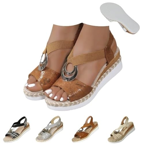 Womens Leather Platform Wedge Orthopedic Sandals Open Toe Ankle Strappy Vintage Lightweight Platform Sandals Casual (brown,24.5 