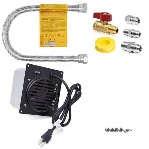 Hiorucet WHF100 Heater Fan Blower & F271239 One-Stop Universal Gas-Appliance Hook-Up Kit Compatible with Dyna-glo 30,000 BTU, Mr. Heater Propane Wall Mount Heaters.