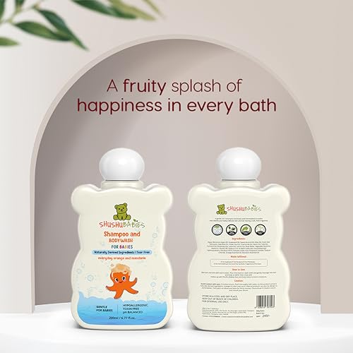 Image of ShuShu Babies Natural Everyday Orange & Mandarin Baby Wash & Shampoo-200ml | Baby Head to Toe Wash | Suitable for Newborn Sensitive Skin | Gentle, Tear-Free, Mild & Hypoallergenic Formula