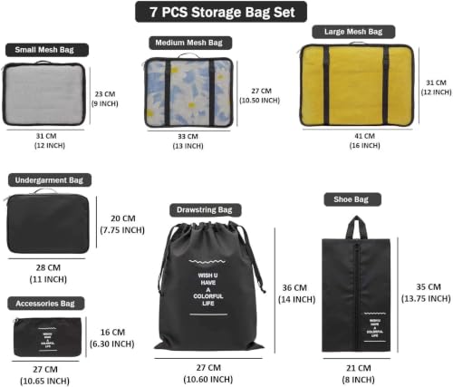 Image of 7pcs Set Luggage Carry On Suitcase Packing Cubes (Black)