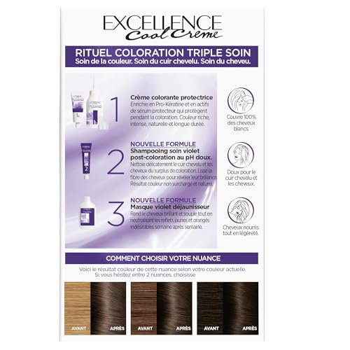 Coloration 6.11 Blond Ultra Cendré Triple Soin Anti reflets Jaunes Excellence 'oreal Paris La Boîte - vue 8