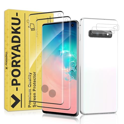 JavoYion 2+2 Pack for Samsung Galaxy S10 Screen Protector and Camera Protector Fingerprint Support Bubble-Free Case Friendly 9H Hardness Clear Glass for Galaxy S10