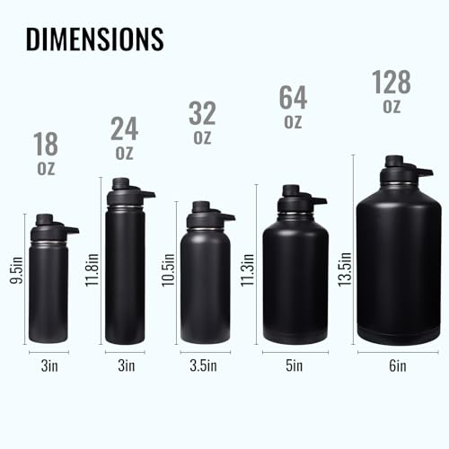 Fijinhom 24 oz Insulated Water Bottle with Handle, 304 Stainless Steel Water Bottles with Wide Mouth, Double Wall Vacuum Sports Water Bottle, BPA Free, Keep Cold and Hot, Black/Gray