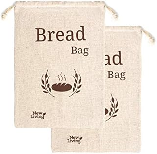 Extra Large New Living Organic Linen Cotton Bread Bag | 44x35 cm | 2 x Reusable Bread Bags | Food Storage Bag | Bread Storage Bags | Eco Bread Bag