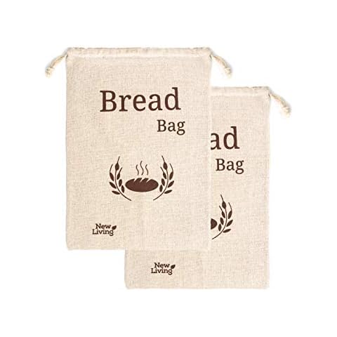Extra Large New Living Organic Linen Cotton Bread Bag | 44x35 cm | 2 x Reusable Bread Bags | Food Storage Bag | Bread Storage Bags | Eco Bread Bag Cover