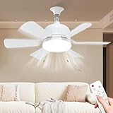 OUWEWIN Ceiling Fans with Lights and Remote, 46cm Ceiling Fan Light Bulb Bayonet Fitting with 6 Blade, 3 Speed Timing, B22/E27 Ceilings Lamp Fan for Bedroom, Living Room, Kitchen