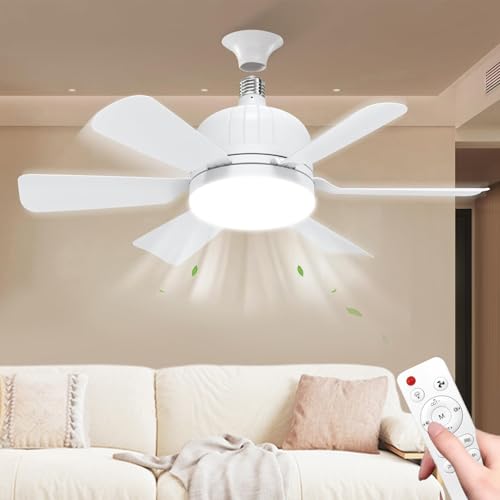 OUWEWIN Ceiling Fans with Lights, 46cm Ceiling Fan Light Bulb Bayonet Fitting with 6 Blade, 3 Speed Timing, B22/E27 Ceilings Lamp Fan for Bedroom, Living Room, Kitchen