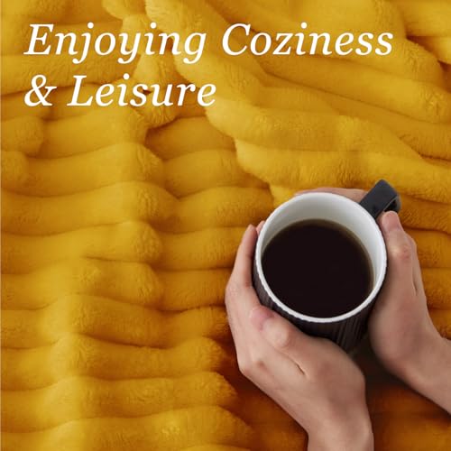 Image of BEDELITE Ribbed Twin Blanket for Couch & Bed, Mustard Yellow, 60 inchx80 inch