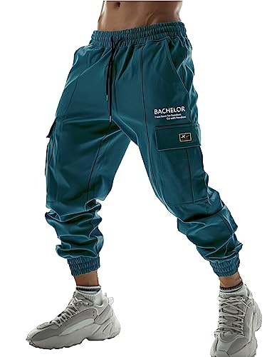 Image of Jump Cuts Mens Printed Patrol Blue Polyester Slim Fit Cargo Pant