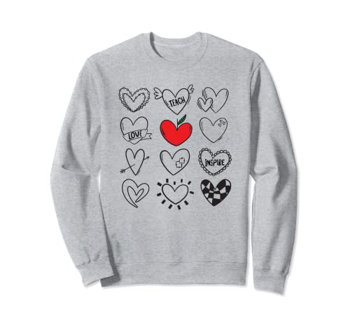 Teach Love Inspirar Corazones Día de San Valentín Camisas para profesores Sudadera
