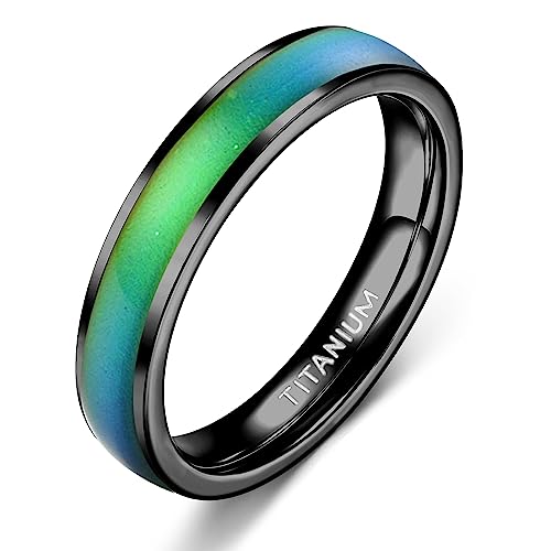 Adramata G23 Titanio Anillo para Mujer Hombre Anillo de Humor con Cambio de Color Anillo Hecho a Mano Alianzas de Boda de Compromiso Promesa Anillos para Parejas Negro Anillo Mujer (19.5)