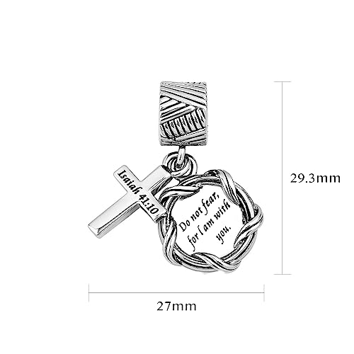 God Cross Charm Compatible with Pandora Bracelets Bible Verse Silver Jesus Isaiah Matthew Gift Necklace Pendant Birthday Anniversary3
