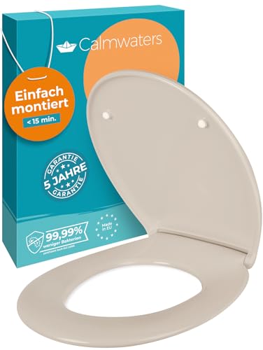 Calmwaters Premium WC Sitz einfache Montage Toilettendeckel bis 250 kg Made in EU antibakterieller Duroplast doppelte Absenkautomatik 2 Montage Optionen abnehmbar Klobrille oval Pergamon