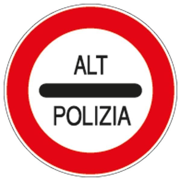 GLOBAL CARTELLO IN LAMIERA SCATOLATA DISCO diametro 60 cm - ALT POLIZIA - SEGNALE CATARIFRAGENTE CON CAVALLETTO (Solo Cartello)