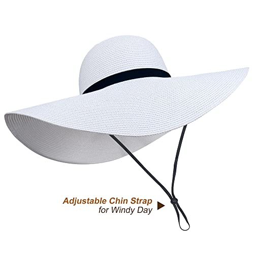 Image of Women Wide Brim Sun Hat UPF50 Straw Summer Hat Floppy Beach Hat Roll-Up