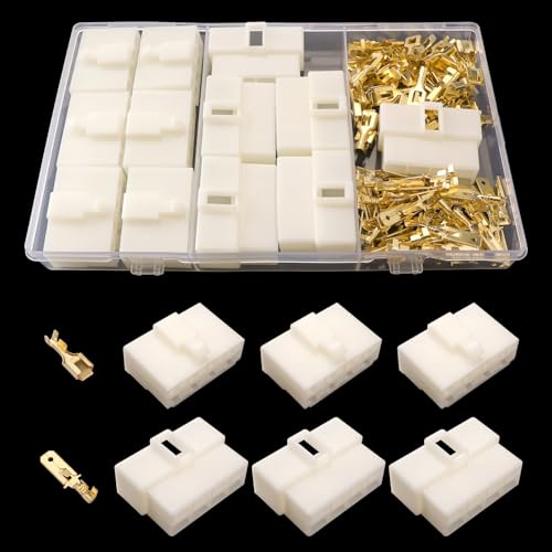 Lyeteung 112 Piezas 6.3mm 8 Pines Cable Eléctrico Conector Kit, Conector de Cable Eléctrico Macho Hembra Terminal Kits de Carcasa, para Moto, Bicicleta, Coche, Barcos