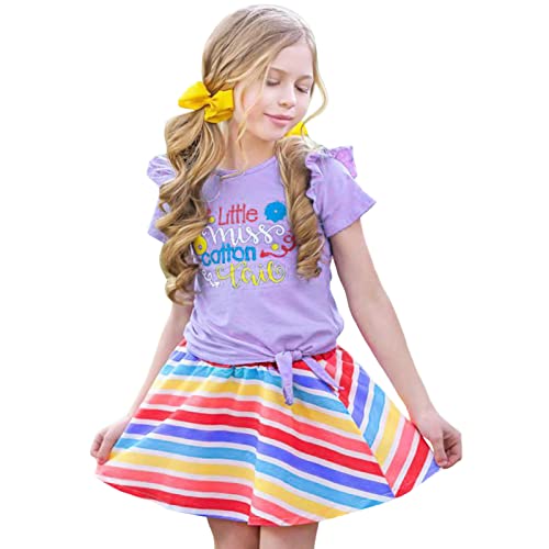 Camisetas e saia com estampa de desenho animado para meninas para meninas de duas peças casual blusa