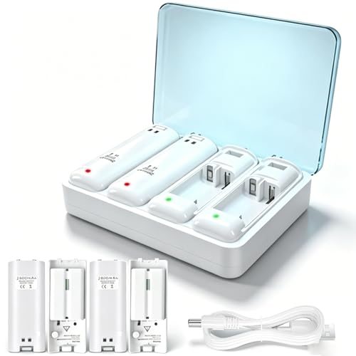 Charger Station Compatible with Wii U Remote Battery & Wii Battery Pack, 4Pack Rechargable Batteries Compatible with WiiU Wii Remote Controller