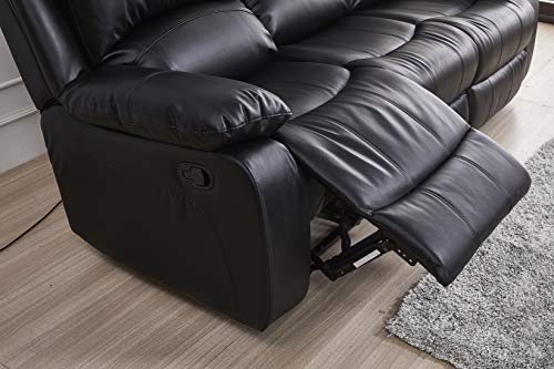Betsy Furniture 3Pc Bonded Leather Recliner Set Living Room Set, Sofa, Loveseat, Chair 8018 (Black, Living Room Set 3+2+1) #TOP5