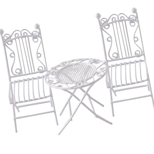 Table de bistrot miniature avec 2 chaises en fer pour maison de poupée, décoration et décoration de maison de poupée