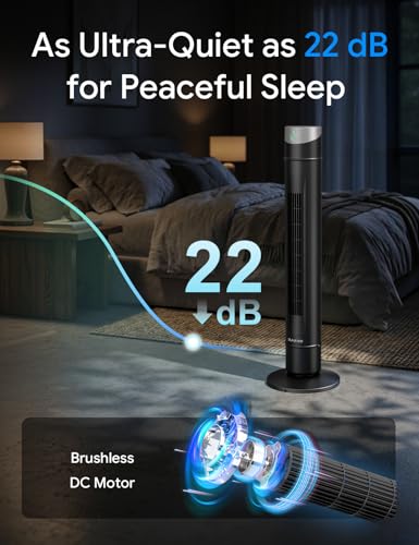 Image of ZAFRO Smart Tower Fan for Bedroom,120 Oscillating Fans that Blow Cold Air | 28ft /s High-Speed 12 Speeds 4 Modes Upgraded DC 22dB Ultra Quiet,App /Voice Control,Standing Fan with 12H Timer,36Inch,Black