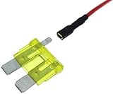 Standard Stecksicherung 20 Ampere mit Kabel Abgriff. Ideal zum Messen, Verbinden oder Strom Weiterleitung. Viele neuere Fahrzeuge haben keine einfach zugängliche, geschaltete Zündungsleitung mehr, da sie ein Bus basierendes Fahrzeugkontrollsystem ( CAN-Bus ) benutzen. Der Adapter ermöglich Ihnen Zündungsleitung bzw. Dauerplusleitung direkt vom Sicherungskasten abzugreifen. Der Stecker wird an Stelle einer Auto-Sicherung eingesetzt. Er bietet die Möglichkeit zur Aufnahme eine Sicherung, welche normalerweise auf dem Steckplatz des Halters steckt. Hier haben Sie einen zusätzlichen Abgriff mit einem Anschlusskabel. An dieses Kabel kann ein Zusatzgerät wie z.B. Verstärker, Navi, PDA, zusätzliche Steckdose oder ähnliches angeschlossen werden. Eine saubere Lösung Plug & Play ohne original Fahrzeugkabel zu beschädigen. Passend für diverse Aggregate bei Auto, Motorrad , Cabrio , PKW , KFZ, LKW , Car, Camping , Wohnmobile , Bus, Oldtimer , Boot , Yacht, Photovoltaik-Zubehoer, Baumaschinen und sonstige Anwendungen wo ein Stromabgriff nötig ist. Technische Daten: Kabelquerschnitt 1,5 mm² Kabellänge ca. 35 cm Streifenbreite: 5,3mm Streifenabstand: 4,5mm Nennstrom: 20A Spannung: max. 32V