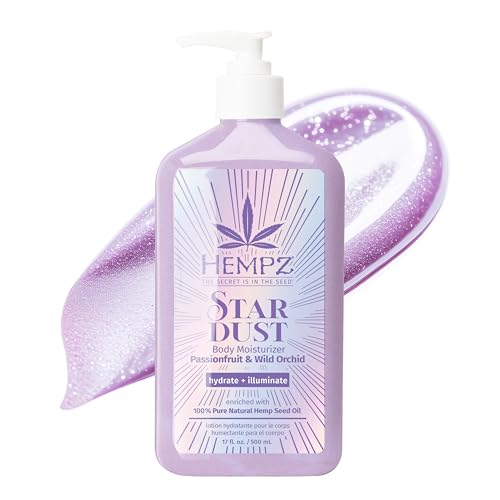 Hempz NEW Star Dust Body Lotion, Iridescent Glow Shimmer, Passionfruit and Wild Orchid, Hydrating and Nourishing Moisturizer, 17 oz.