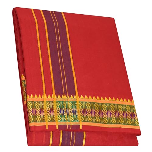 Image of TUNI MANI Men's Panchakacham Dhoti with Angavasthram with Zari Border, Cotton, Size: 9 X 5 (4.0mtr Dhoti, 2.25mtr Towel)