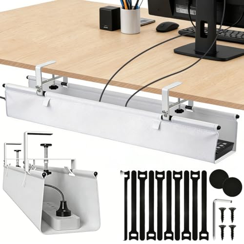 BOPEUY Kabelkanal Schreibtisch Weiß Kabelkanal Schreibtisch Ohne Bohren 90cm Kabelmanagement Schreibtisch für Kabelversteck für Büro und Zuhause
