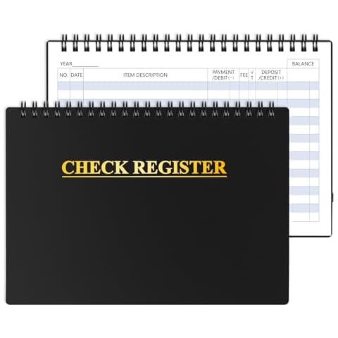 Checkbook Register, Check Registers for Personal Checkbook, Financial Ledger, Checking Book Register for Debit Card & Personal Bank Checks Order Online - Wide Edition, 8.4" x 6.1" (Black) Cover