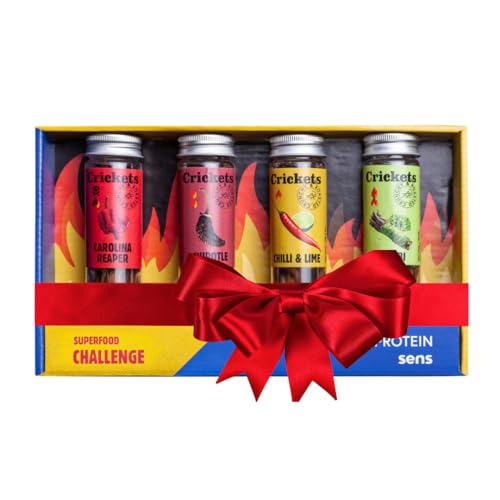 Sens Essbare Insekten Snack für Menschen, Geröstete Grillen Protein Snack, Crunchy Party Mix, Insektennahrung Probierset, Party Challenge Geschenkidee (Carolina Reaper, Wasabi, Chipotle)