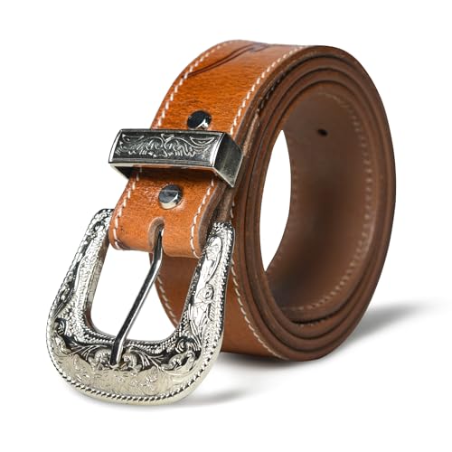 Image of Handcrafted Engraved Design Leather Belt with Embossed Buckle by N Z Overseas