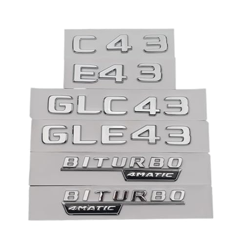 ALMVIS Etiqueta engomada del maletero del coche 3D C43 E43 GLE43 GLC43 BITURBO 4MATIC emblema Logo apto for Mercedes AMG W205 W204 W213 W212 X253 W167 Accesorios pegatinas del logotipo del coche(Chrom