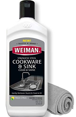 Comparison: Best Cleaner For Stainless Steel Sinks 9 Weiman Stainless Steel Sink and Cookware Cleaner and Polish with Microfiber Cloth - 8 Ounce