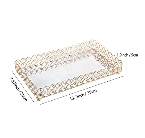 Feyarl Large Crystal Rectangle Mirrored Tray Cosmetic Vanity Tray Organizer Tray Decorative Perfume Skin Care Tray Wedding Home Decoration Dresser (Gold) #TOP2