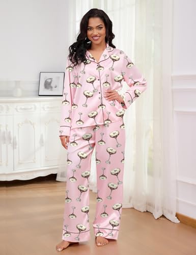 Image of SHESHOW Satin Pajamas for Women Set Long Sleeve Button Down Sleepwear 2 Piece Nightwear Women Pjs Sets Size XS-XXL