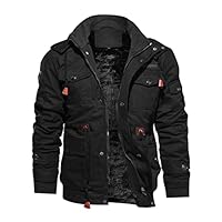 TACVASEN Mens Winter Jacket Fleece Warm Jackets Winter Coats for Men Military Work Coat with Hooded Black XL