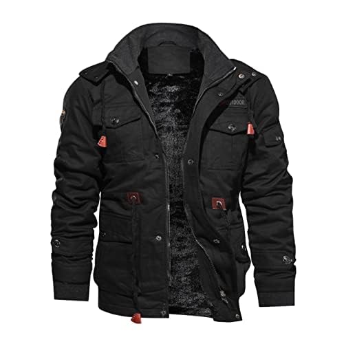 TACVASEN Men’s Winter Jacket Cotton Military Jackets Fleece Lined Thick Work Warm Cargo Coats with Hooded