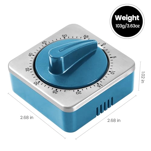Miniatura 11 de Kitchen Timers - Temporizador De Cocina Con Alarma Fuerte, No Requiere Pilas, 100 Mecánico, Parte Trasera Magnética, Exquisito Cuerpo De Acero Inoxidable Recordatorio De Cuenta Regresiva Azul
