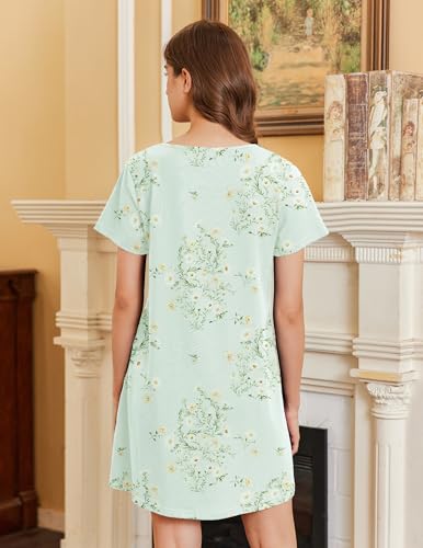 Image of Ekouaer Nightgowns for Women Cotton Sleepshirts Short Sleeve Nightshirt Tshirt Night Gown Casual Sleepdress Comfy Nightdress