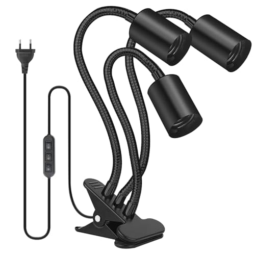 LEKEFETO Douille de lampe de table E27 : support de lampe à trois pinces, lampe de bureau LED clip avec câble et interrupteur prise UE, col de cygne flexible...
