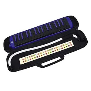 HEALLILY 1 Set 32 Key Mouth Organ Keyboard Student Mouth Melodica Musical Instrument Kit with Carrying Bag ? Black+ Blue ?