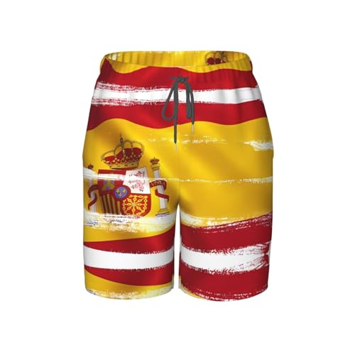 Spain Flag Youth Beach Pants, Soft and Breathable, with Drawstring Waist, Suitable for Sports and Leisure.