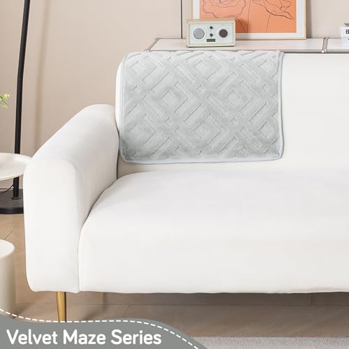 Image of HOKIPO 'Velvet Maze' Premium Sofa Backrest Cover Mat 55x80 cm with Anti-Slip Backing | 1 Pc - Light Grey (AR-6279-LGRY)